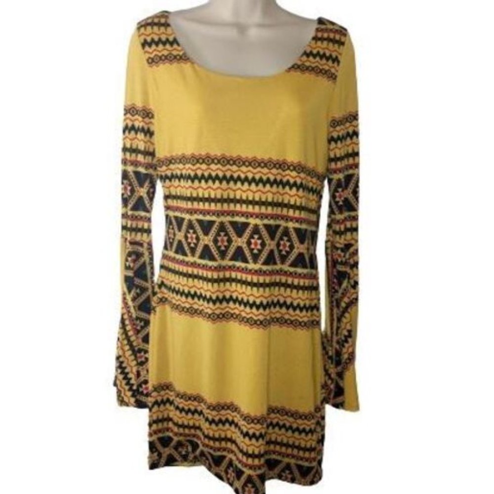 Pink Owl Boho Southwest Aztec Print Cutout Dress